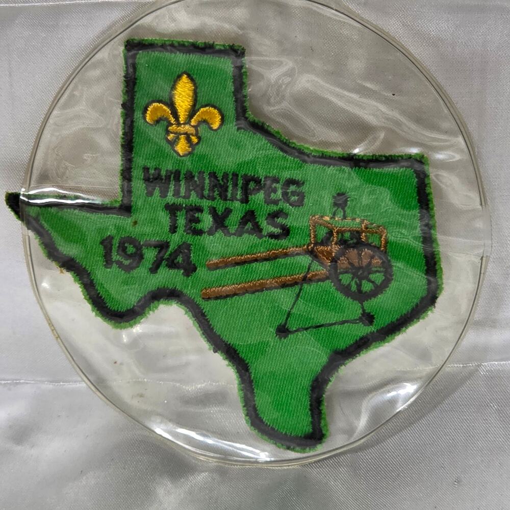 Vintage 1974 BSA Winnipeg Texas Patch Boy Scouts Green Texas Shaped Council